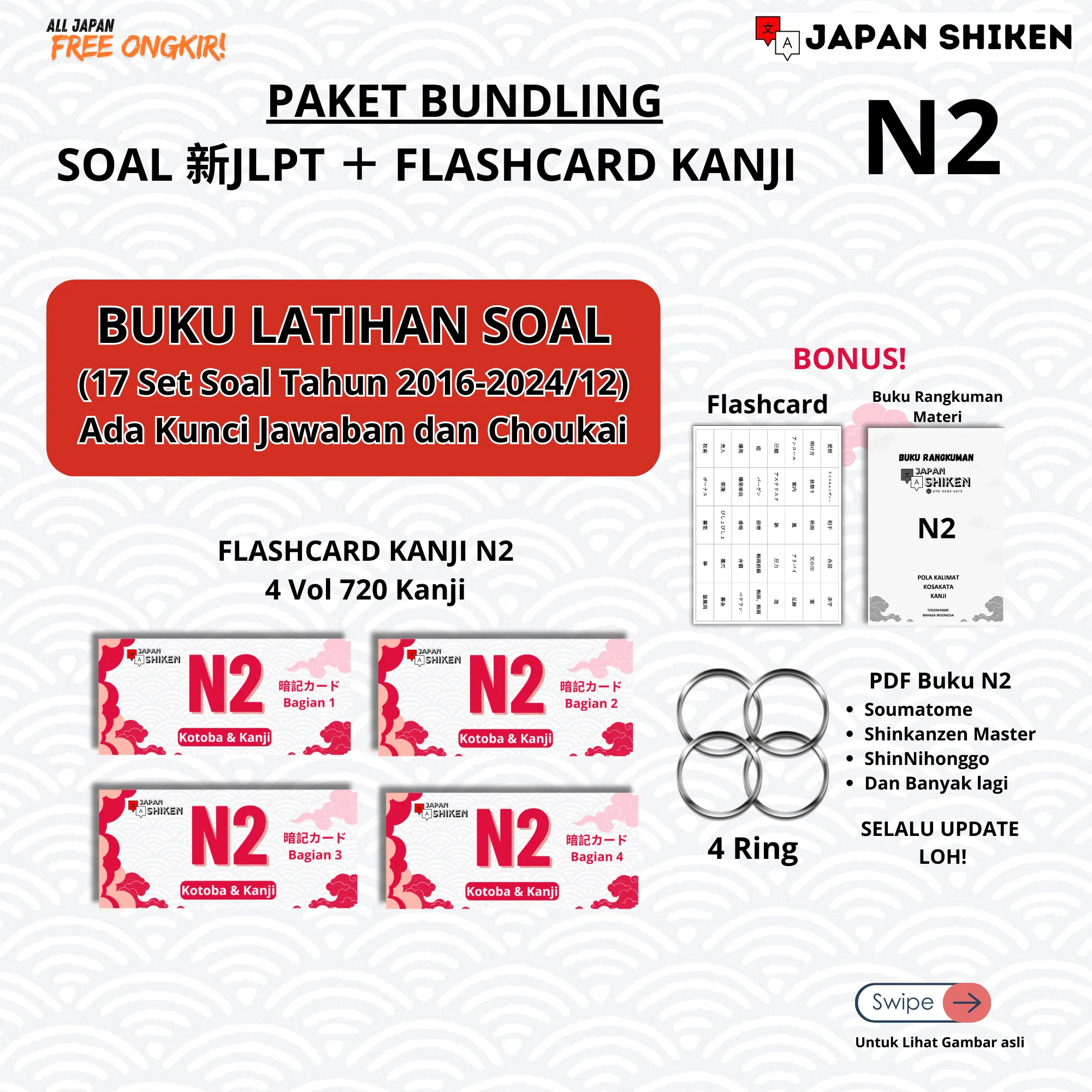 PAKET SOAL 新JLPT N2 + FLASHCARD KANJI N2
