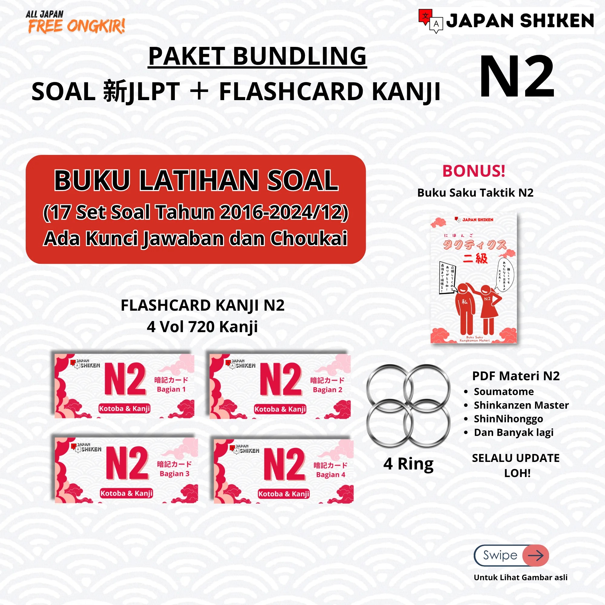 PAKET SOAL 新JLPT N2 + FLASHCARD KANJI N2