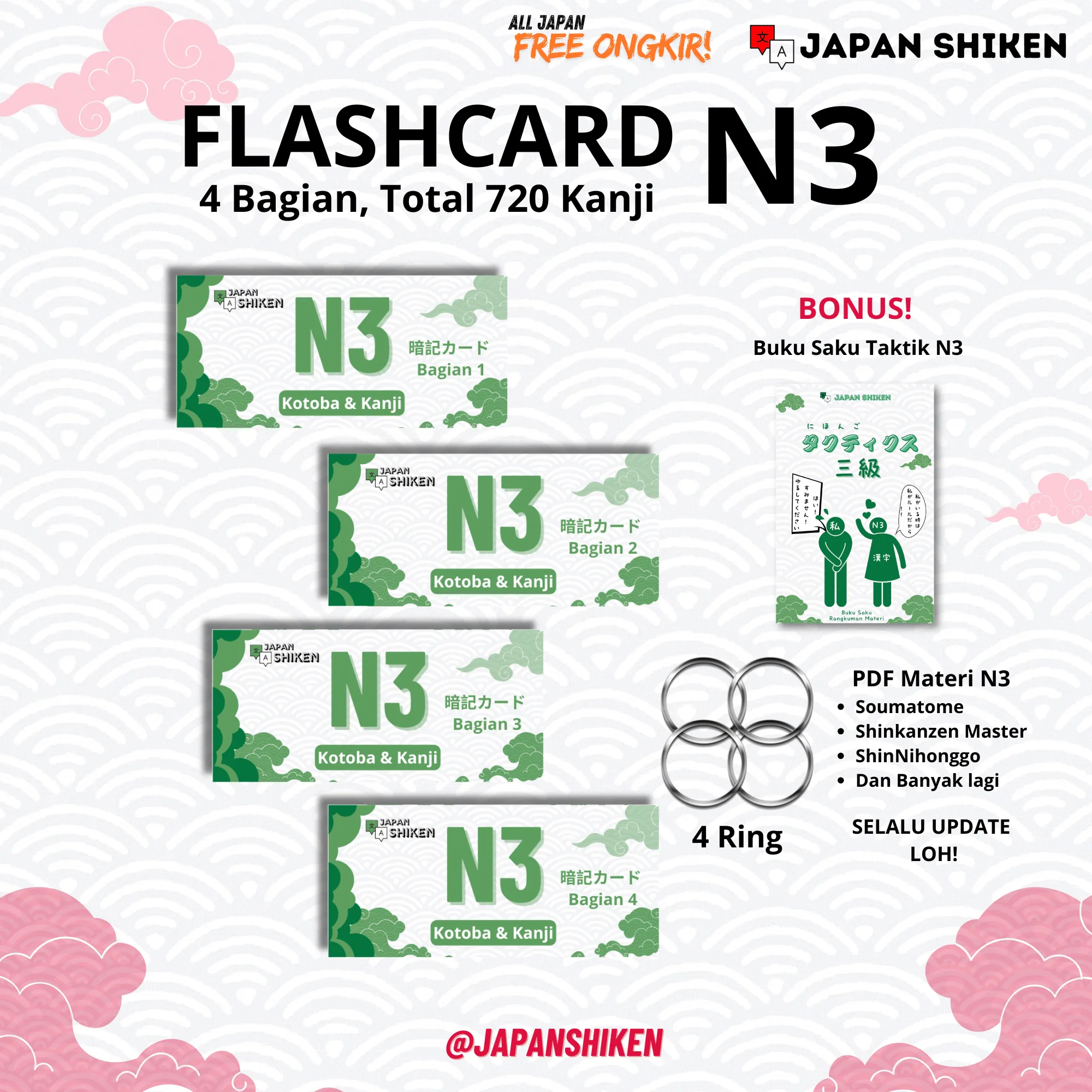 PAKET FLASHCARD N3 (Soumatome Kanji)