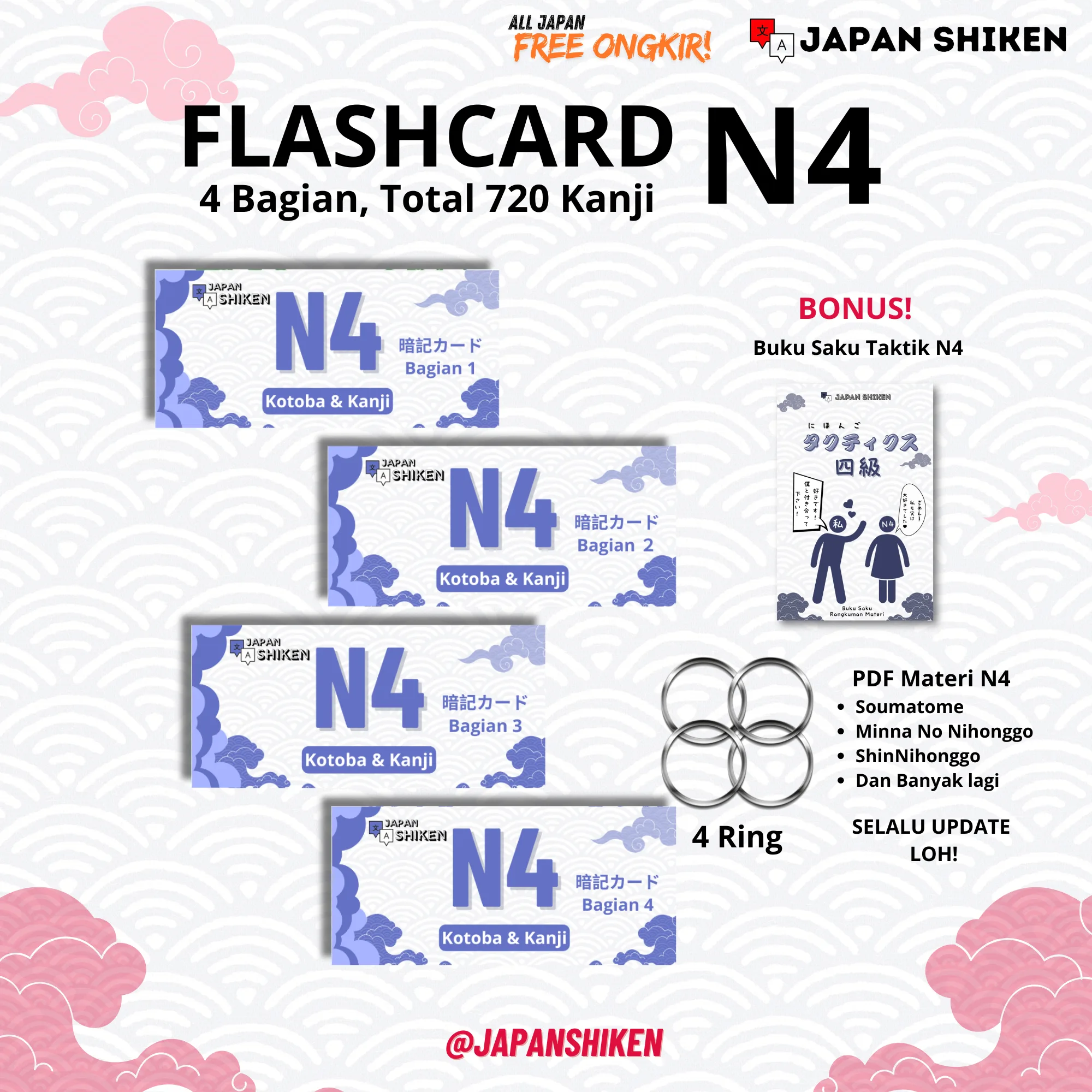 PAKET FLASHCARD N4 (Soumatome Kanji)